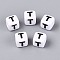 Opaque Acrylic Beads, Cube with Number, with Enamel, Black, Letter T, 7.5~8x7.5~8x8~8.5mm, Hole: 3.6~4mm, about 1200pcs/500g
