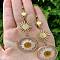 Iron Resin Daisy Dried Flower Dangle Earrings, with Plastic, Sun, Golden, 90mm