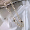 Wrap Style Alloy White and Black Enamel Flower & Plastic Imitation Pearl Round Beads Link Chain Long Necklaces for Women, White, Golden, 64.88 inch(164.8cm)