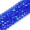 Electroplate Glass Beads Strands, Half Rainbow Plated, Faceted, Rondelle, Medium Blue, 4x3mm, Hole: 0.4mm, about 105~110pcs/strand, 38~39cm