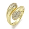 Brass Micro Pave Cubic Zirconia Cuff Ring, Teardrop Open Ring for Women, Cadmium Free & Lead Free, Long-Lasting Plated, Real 18K Gold Plated, Adjustable