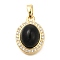 Brass Micro Pave Cubic Zirconia and Glass Pendants, Oval with Cabochon Charms, with Jump Ring, Real 18K Gold Plated, 17x12.5x7mm, Hole: 3.5x4mm