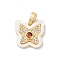 Brass Micro Pave Cubic Zirconia Pendants, with Shell, Butterfly Charms, FireBrick, 13x13.5x3mm, Hole: 4x2mm