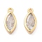 Brass Micro Pave Clear Cubic Zirconia Charms, Horse Eye, Real 18K Gold Plated, 12x5x2.5mm, Hole: 1mm