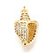 Brass Micro Pave Clear Cubic Zirconia Pendants, Conch, with Jump Ring, Real 18K Gold Plated, 21x13x8mm, Hole: 3.5mm