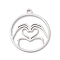 304 Stainless Steel Pendants, Laser Cut, Flat Rounnd with Two-Hand Finger Heart Gesture Charm, Anti-Tarnish, Stainless Steel Color, 20.5x18x1mm, Hole: 1.5mm