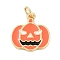 Brass Enamel Pendants, with Jump Ring, Pumpkin Charms, Long-Lasting Plated, Lead Free & Cadmium Free, Rack Plating, Real 18K Gold Plated, Orange, 15.5x14.5x2mm, Hole: 3mm