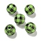 Printed Wood European Beads, Round with Tartan Pattern, Lime Green, 15.5~16mm, Hole: 4~4.5mm