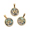 PVD Vacuum Plating 304 Stainless Steel with Paua Shell Pendants, Golden, Flat Round with Letter Charm, Letter.W, 18x16x1.5mm, Hole: 3x6mm