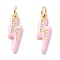 Brass Micro Pave Clear Cubic Zirconia Pendants, with Enamel & Jump Ring, Long-Lasting Plated, Lightning Bolt, Real 18K Gold Plated, Pink, 19x5.5x2mm, Hole: 3.6mm