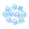 Spray Painted Transparent Acrylic Beads, Cube with Heart, Light Sky Blue, 7x6.5x6.5mm, Hole: 3.8~4mm,  about 2270pcs/500g