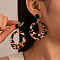 Alloy Resin Dangle Stud Earrings, with Cloth, Leopard Print Flat Round, Sandy Brown, 65x47mm