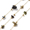 304 Stainless Steel Link Chains, Soldered, with Natural Jasper, with Spool, Ion Plating(IP), Real 18K Gold Plated, 3~5.5x3~11.5x1~3.5mm, about 32.81 Feet(10m)/Roll