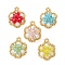 Glass Seed Beaded Pendants, Flower Charm, with Glass & Glass Pearl, Faceted, Mixed Color, 26x21x15.5mm, Hole: 2mm