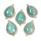 Natural Amazonite Faceted Teardrop Links, Rack Plating Brass Micro Pave Clear Cubic Zirconia Connector Charms, Golden, 26x16.5x6mm, Hole: 1.6mm and 1.4mm