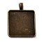 Vintage Tibetan Style Alloy Pendant Cabochon Settings, Plain Edge Bezel Cups, Cadmium Free & Nickel Free & Lead Free, Antique Bronze, Square Tray: 30x30mm, 42x33x3mm, Hole: 7x3.5mm