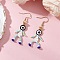 Human with Evil Eye Baking Paint Glass Seed Beads Resin Dangle Earrings, with Iron Bead Caps and 304 Stainless Steel Earring Hook Earrings, Golden, Dark Sea Green, 53x20mm