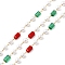 Handmade Glass & Imitation Pearl Beaded Chains, Soldered, with 304 Stainless Steel Cable Chain & Spool, Ion Plating(IP), Colorful, 4.5x2.5x2.5mm