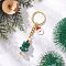 Christmas Tree with Santa Claus Keychains, with Electroplate Glass Beads & Iron Split Key Rings, Golden, 90mm