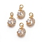 Brass Charms, with Micro Pave Cubic Zirconia and Jump Rings, Moon, Clear, Golden, 13x10x3mm, Hole: 3mm