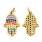 925 Sterling Silver Micro Pave Cubic Zirconia Pendants, Hamsa Hand/Hand of Miriam Charm, with Jump Ring & 925 Stamp, Real 18K Gold Plated, 15.5x10x1mm, Hole: 3mm