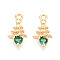 Brass Micro Pave Cubic Zirconia Charms, Christmas Tree, Long-Lasting Plated, Nickel Free, Real 18K Gold Plated, Green, 14x7x2.5mm, Hole: 1.4mm
