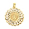 Rack Plating Brass Clear Cubic Zirconia Pendants, Long-Lasting Plated, Lead Free & Cadmium Free, Flower with Virgin Mary, Real 18K Gold Plated, 25x23x2.5mm, Hole: 5mm