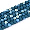 Frosted Opaque Glass Beads Strands, Round, Half Plated, AB Color Plated, Marine Blue, 4~4.5mm, Hole: 0.6mm, about 97~100pcs/strand, 14.76~15.16 inch(37.5~38.5cm)