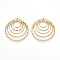 304 Stainless Steel Pendants, Hollow Flat Round Charm, Real 14K Gold Plated, 35x33x2mm, Hole: 1.2mm