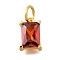 925 Sterling Silver Pave Clear Cubic Zirconia Charms, Rectangle, with Jump Ring, Golden, FireBrick, 9.5x6.5x4mm
