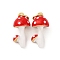Brass Enamel Pendants, Mushroom Shape, Rack Plating, Lead Free & Cadmium Free, Long-Lasting Plated, Real 18K Gold Plated, Red, 16.5x8x7.5mm, Hole: 3.5mm