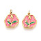 304 Stainless Steel Pave Crystal Rhinestone and Enamel Pendants, Nuggets & Flower, with Jump Ring, Ion Plating(IP), Real 18K Gold Plated, Hot Pink, 15.5x13.5x2mm, Hole: 2.8mm