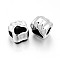 Nickel Free & Lead Free Silver Color Plated Alloy Enamel European Beads, Large Hole Beads, Dog Paw Print, Black & White, 11x10x7mm, Hole: 4.5mm