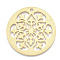 Aluminium Big Pendants, Laser Cut Big Pendants, Flat Round with Flower, Golden, 50x1mm, Hole: 3mm