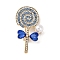 Lollipop Zinc Alloy Rhinestone Lapel Pins for Backpack Clothes, with Plastic Pearl, Light Sapphire, 44x25.5mm