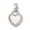 Brass Pave Natural White Shell Heart Charms, Rack Plating, Long-Lasting Plated, Cadmium Free & Lead Free, Platinum, 12x10x2mm, Hole: 5x2.5mm
