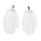 Natural Quartz Crystal Carved Pendants, Rock Crystal Hand Charms with Platinum Tone Metal Snap on Bails, 44x23x5mm, Hole: 7x4mm