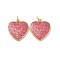 Brass Enamel Pendants, Heart, Rack Plating, Long-Lasting Plated, with Jump Ring, Cadmium Free & Lead Free, Real 18K Gold Plated, Pink, 16.5x15x2.5mm, Hole: 3mm