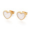 Heart 304 Stainless Steel Enamel Stud Earrings, Ion Plating(IP), Real 18K Gold Plated, White, 9.7x10.5mm