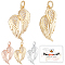 6Pcs 3 Colors Brass Micro Pave Clear Cubic Zirconia Pendants, Wing, Mixed Color, 22x13x3mm, Hole: 3mm, 2pcs/color