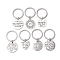 Tibetan Style Alloy Keychain, with 304 Stainless Steel Keychain Clasp, Heart/Flat Round/Square with Word, Antique Silver, 4.6~5cm, 7 style, 1pc/style, 7pcs/set