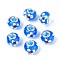 Handmade Lampwork European Beads, Bumpy Lampwork, with Platinum Brass Double Cores, Large Hole Beads, Rondelle with Flower, Dodger Blue, 16x14x10.5mm, Hole: 5mm