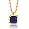 304 Stainless Steel Pave Natural Lapis Lazuli Square Pendant Necklaces, Golden, 23.62 inch(60cm)