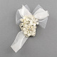 結婚式ブライダル装飾的なヘアアクセサリー  布の花との合金ラインストーン  ホワイト  160x100mm OHAR-R196-36-1