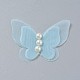 蝶のオーガンジーの装飾品  アクリルパール付き  ヘアアクセサリー製造用  ライトスカイブルー  33~35x42~47x3mm AJEW-WH0079-F01-1