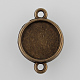 Recto-verso supports de connecteur de cabochon bronze antique en alliage de style tibétain rondes plat X-TIBE-M022-03AB-NF-1