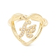 Clear Cubic Zirconia Heart with Rose Cuff Ring RJEW-K235-04G-2