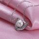Platinum Plated Brass Heart Shell Pearl Pendant Necklaces NJEW-BB08534-3