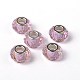 Pink European Style Iron Silver Tone Core Faceted Rondelle Glass Large Hole Beads for DIY Jewelry Bracelets & Necklaces Making X-GDA001-65-4