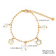 Bracelet à breloques en perles naturelles et fleurs de coquillages avec chaînes trombones en acier inoxydable QS5217-1-2